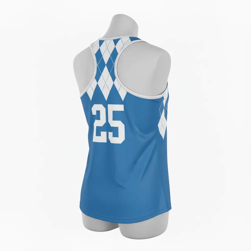 Custom Lacrosse Racerback Lacrosse Tank - Blue, White, Blue - Women S Carolina Tar Heel - Back View - Kinexa Sportswear