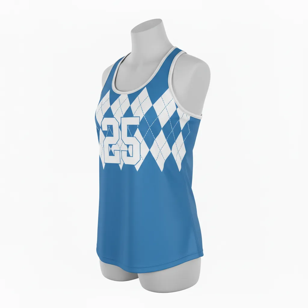 Custom Lacrosse Racerback Lacrosse Tank - Blue, White, Blue - Women S Carolina Tar Heel - Front View - Kinexa Sportswear