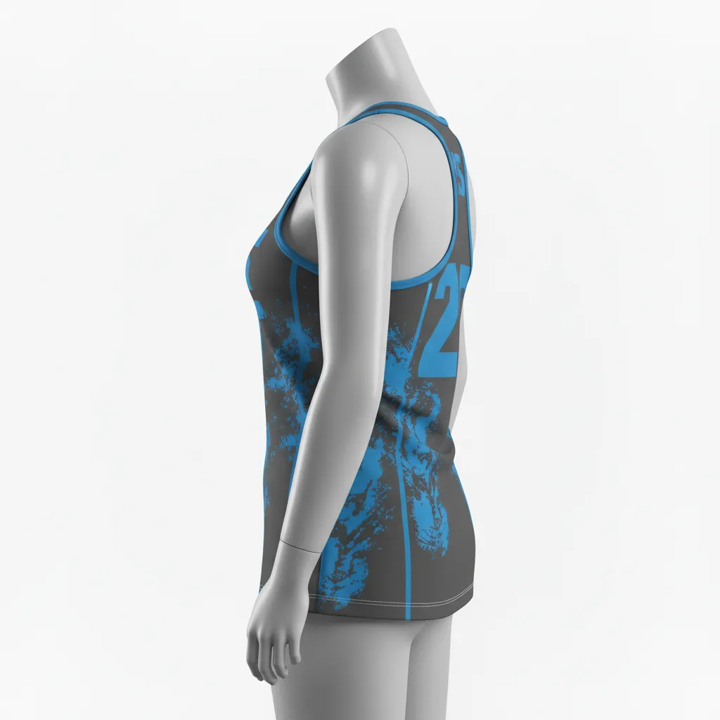 Custom Lacrosse Racerback Lacrosse Tank - Blue - Women S Charcoal Electric Cleat Marks Trail - Back View - Kinexa Sportswear