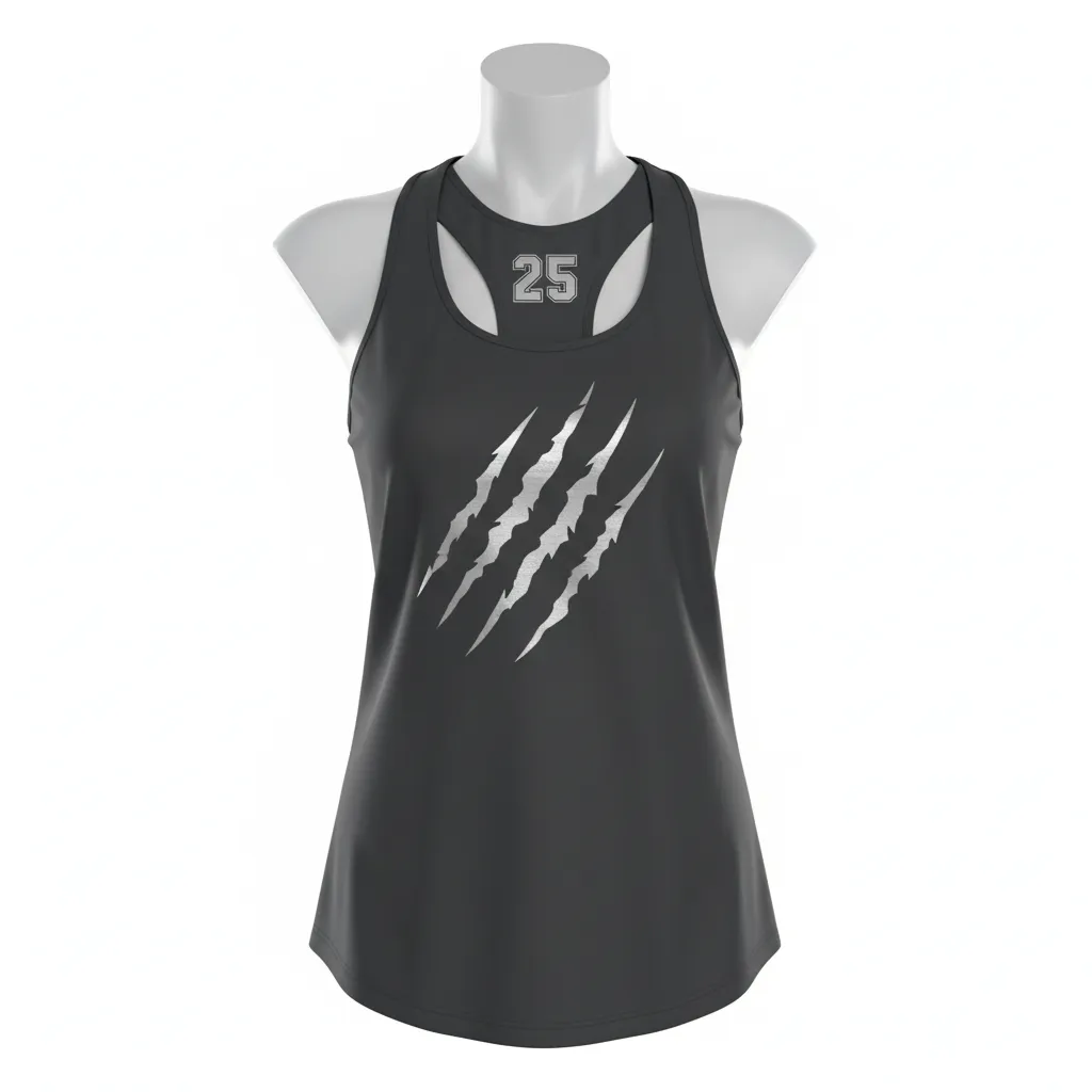 Custom Lacrosse Racerback Lacrosse Tank - Grey, Silver - Women S Charcoal Wolf Pack Hunt - Front View - Kinexa Sportswear