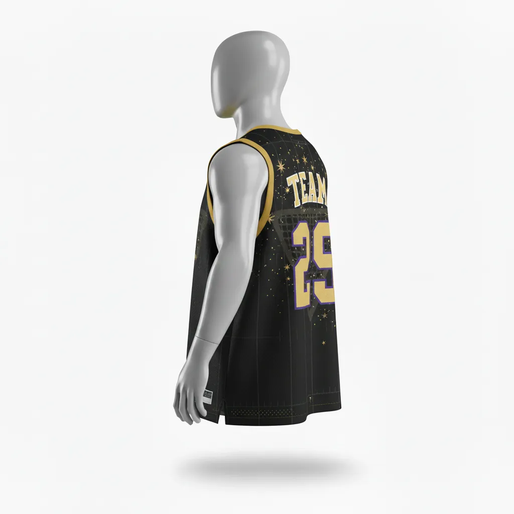 Custom Lacrosse Reversible Lacrosse Pinnie - Black, Gold, Purple - Creator S Game Celestial - Front View - Kinexa Sportswear
