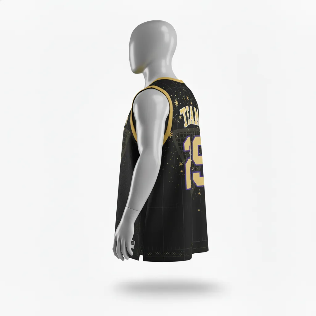 Custom Lacrosse Reversible Lacrosse Pinnie - Black, Gold, Purple - Creator S Game Celestial - Side View - Kinexa Sportswear