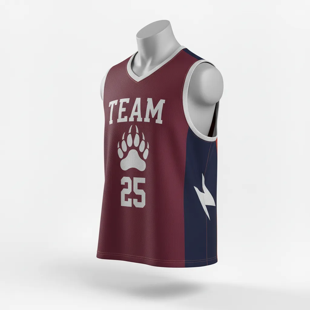 Custom Lacrosse Reversible Lacrosse Pinnie - Burgundy, Silver - Bear Clan Strength - Front View - Kinexa Sportswear