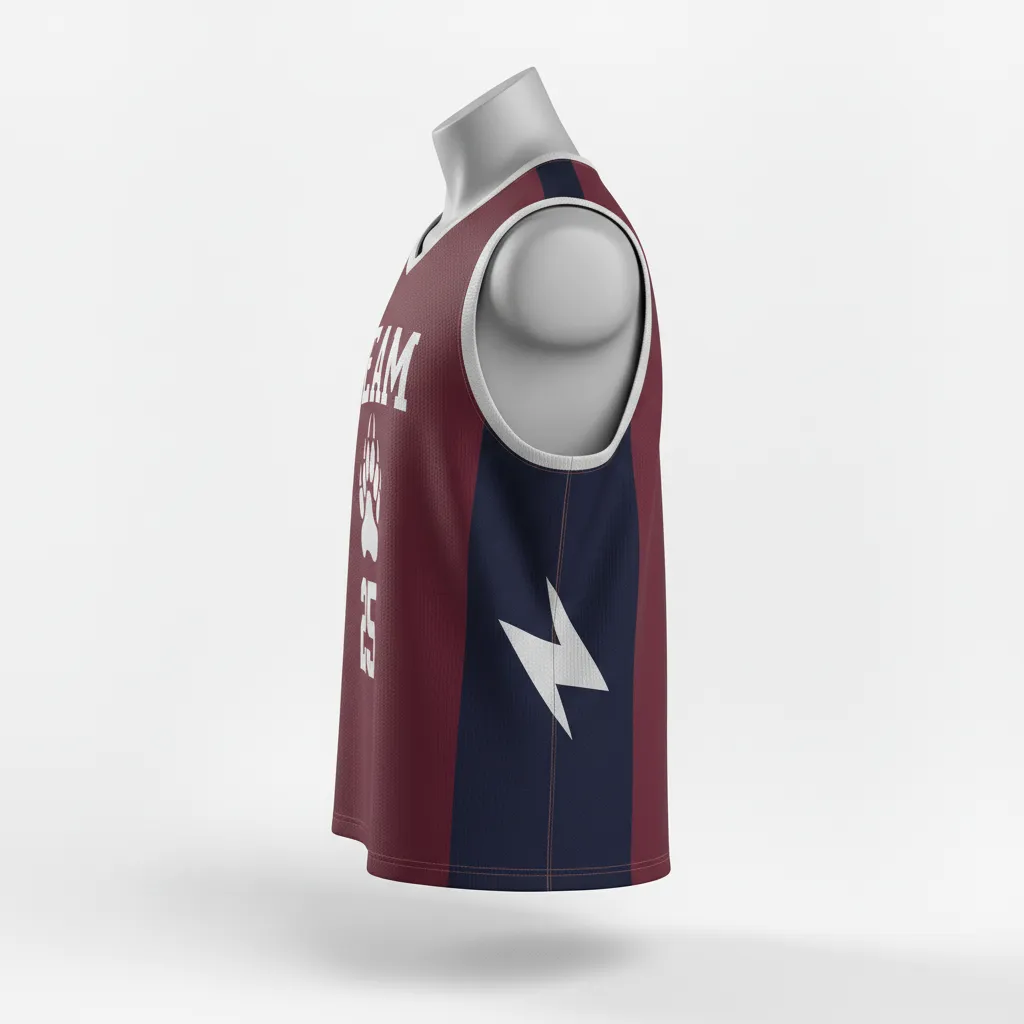 Custom Lacrosse Reversible Lacrosse Pinnie - Burgundy, Silver - Bear Clan Strength - Side View - Kinexa Sportswear