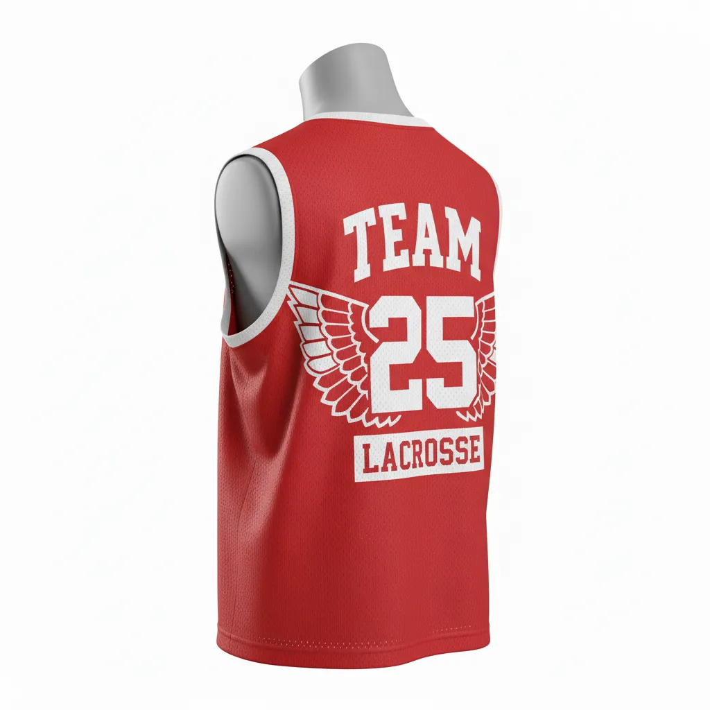 Custom Lacrosse Reversible Lacrosse Pinnie - Red, White - Cardinal Thunderbird Spirit - Back View - Kinexa Sportswear