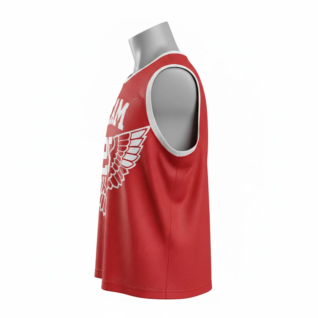 Custom Lacrosse Reversible Lacrosse Pinnie - Red, White - Cardinal Thunderbird Spirit - Side View - Kinexa Sportswear