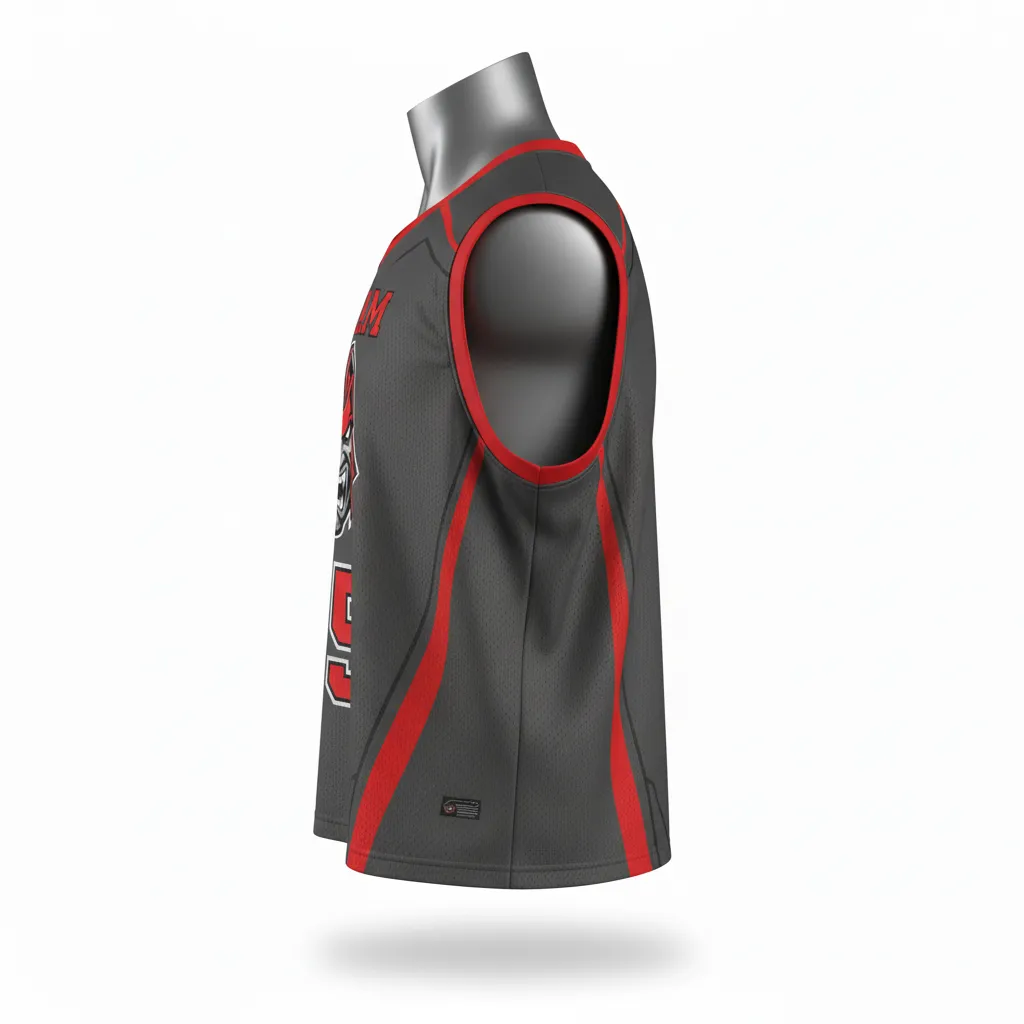 Custom Lacrosse Reversible Lacrosse Pinnie - Red - Charcoal Warrior Spirit - Side View - Kinexa Sportswear