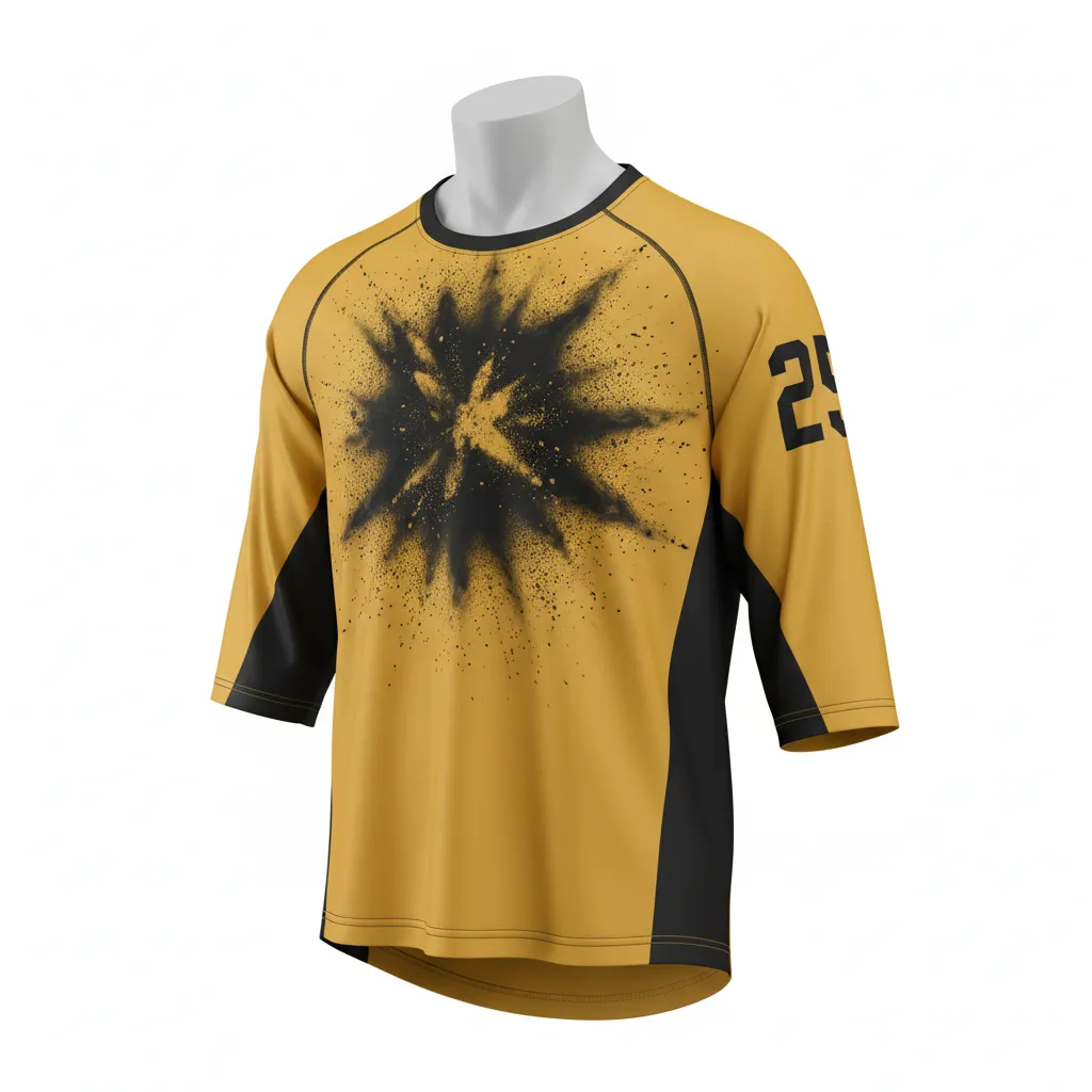 Custom Lacrosse Shooting Shirt - Gold, Black - Athletic Goal Dust Explosion - Front View - Kinexa Sportswear