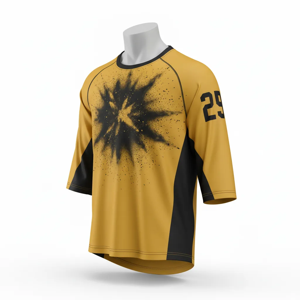 Custom Lacrosse Shooting Shirt - Gold, Black - Athletic Goal Dust Explosion - Side View - Kinexa Sportswear