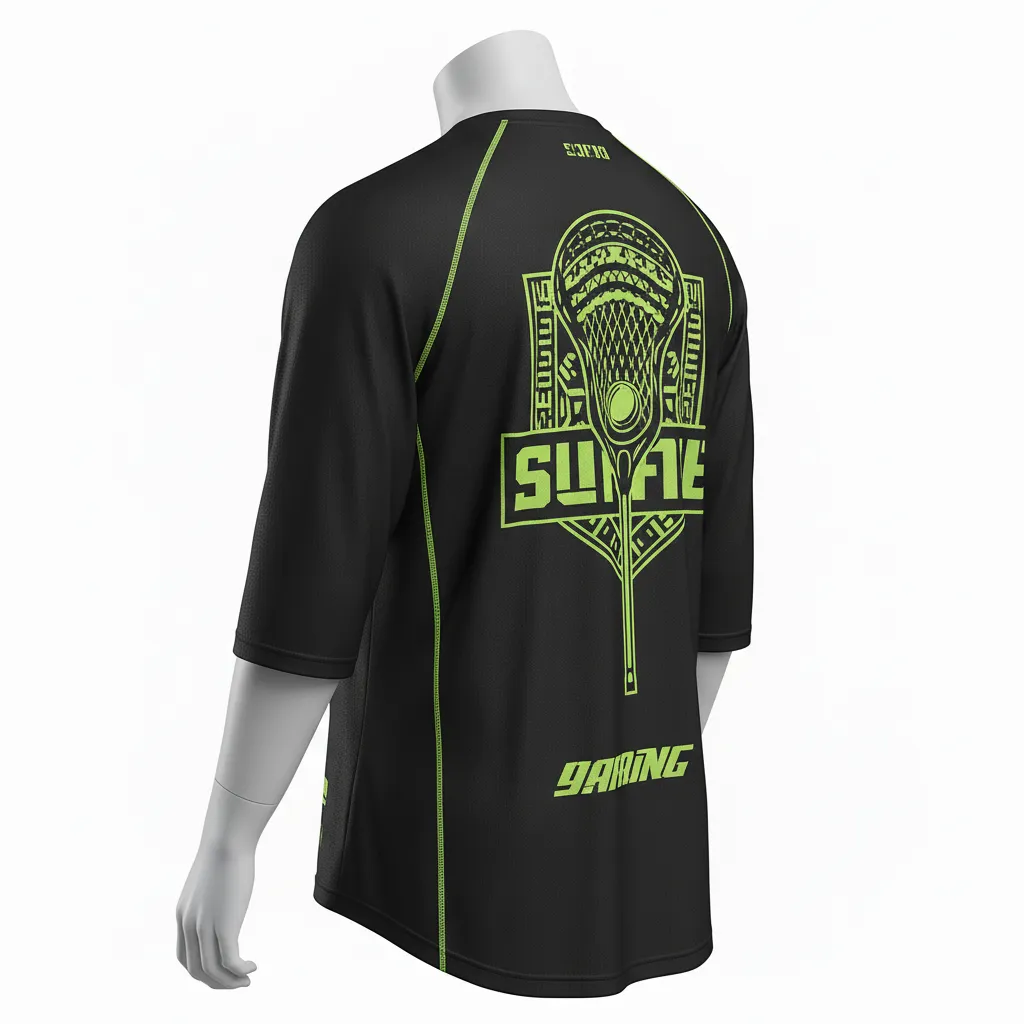 Custom Lacrosse Shooting Shirt - Black, Green - Neon Serpent Strike - Back View - Kinexa Sportswear