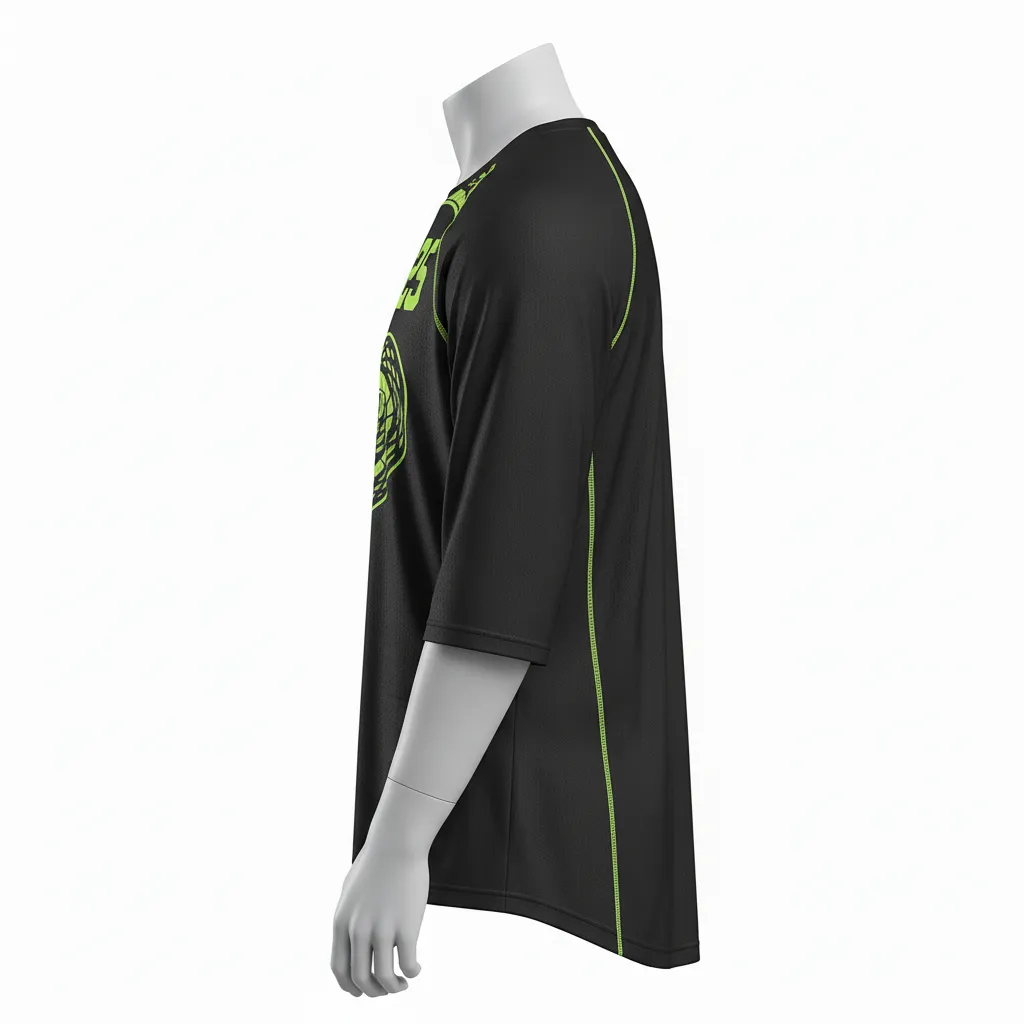 Custom Lacrosse Shooting Shirt - Black, Green - Neon Serpent Strike - Side View - Kinexa Sportswear