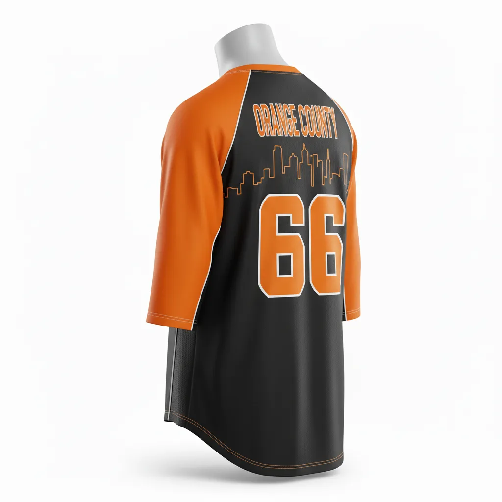 Custom Lacrosse Shooting Shirt - Black, Orange, White - Long Island Strong - Back View - Kinexa Sportswear