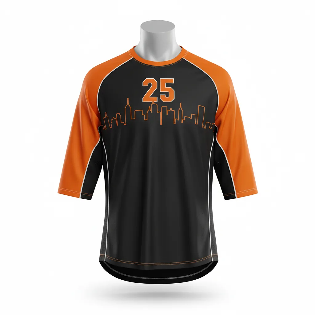 Custom Lacrosse Shooting Shirt - Black, Orange, White - Long Island Strong - Front View - Kinexa Sportswear
