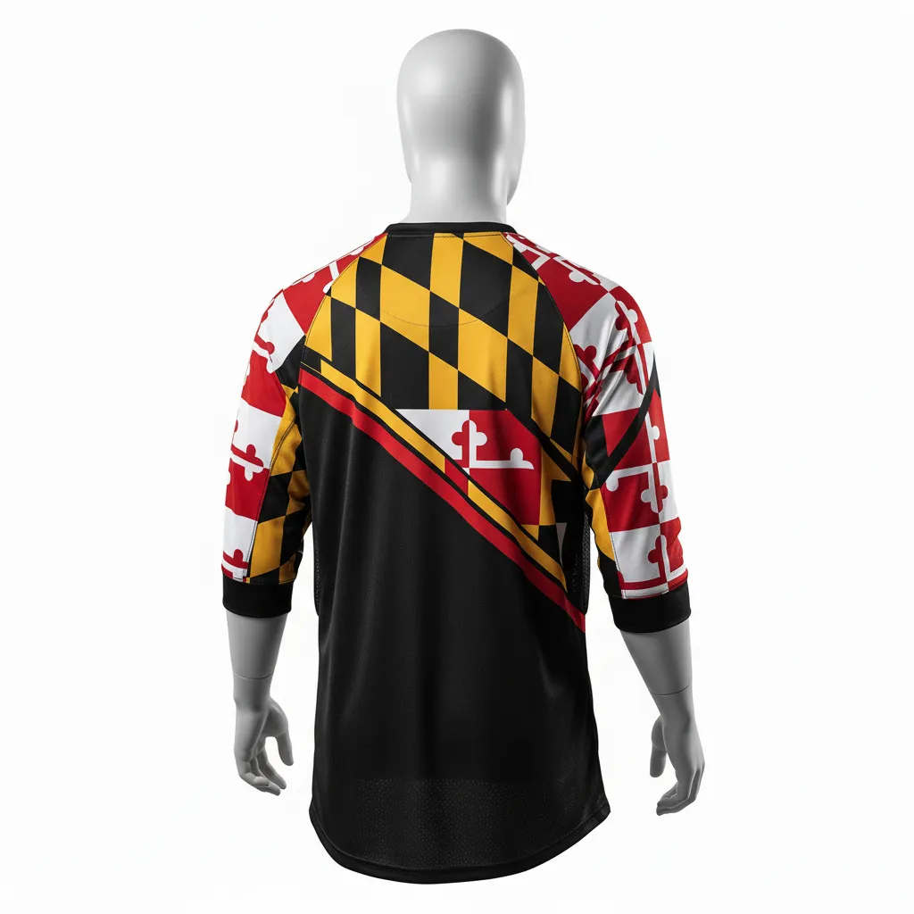 Custom Lacrosse Shooting Shirt - Black, Red, Gold - Maryland Pride - Back View - Kinexa Sportswear