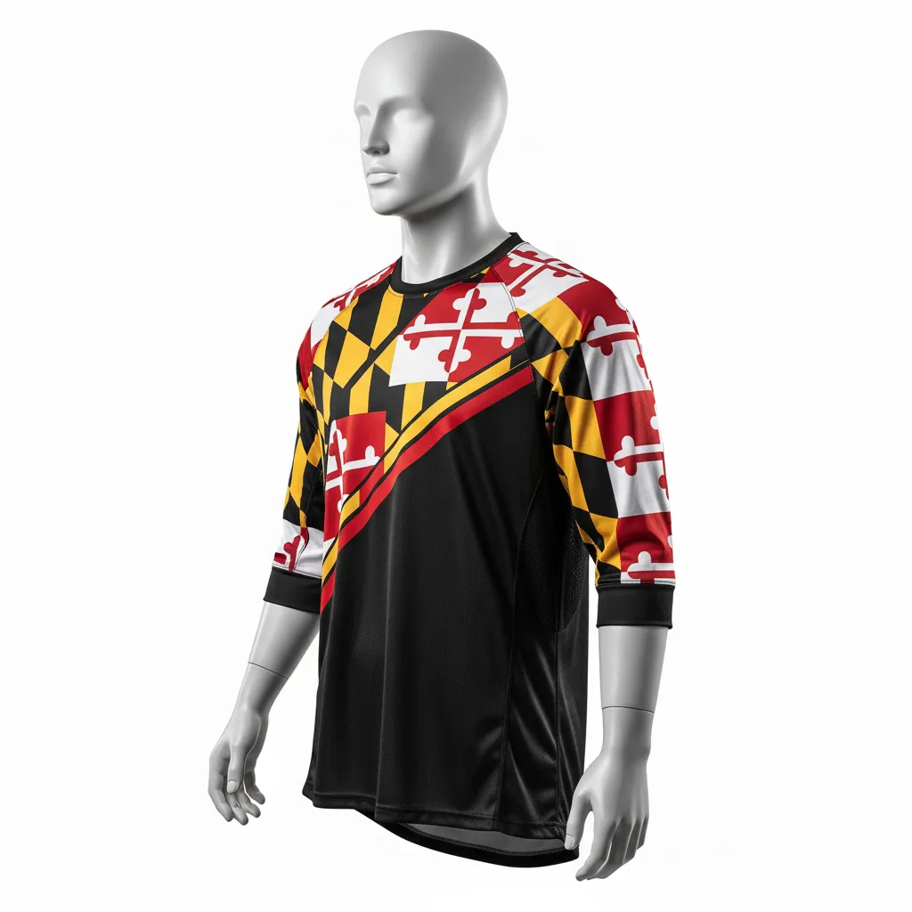 Custom Lacrosse Shooting Shirt - Black, Red, Gold - Maryland Pride - Side View - Kinexa Sportswear