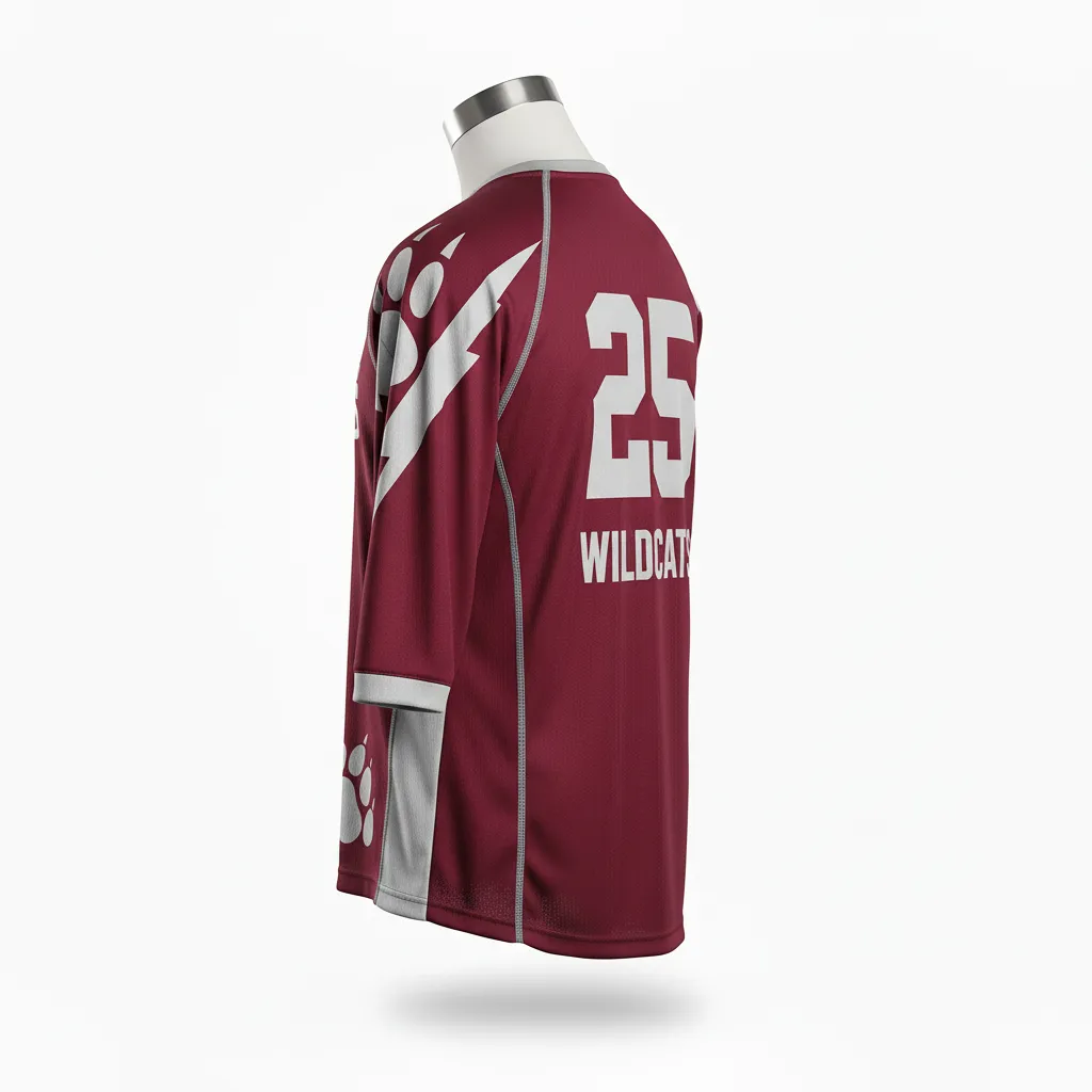 Custom Lacrosse Shooting Shirt - Burgundy, Silver - Bear Clan Strength - Back View - Kinexa Sportswear