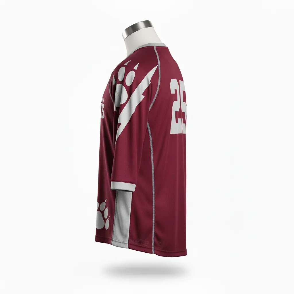 Custom Lacrosse Shooting Shirt - Burgundy, Silver - Bear Clan Strength - Side View - Kinexa Sportswear