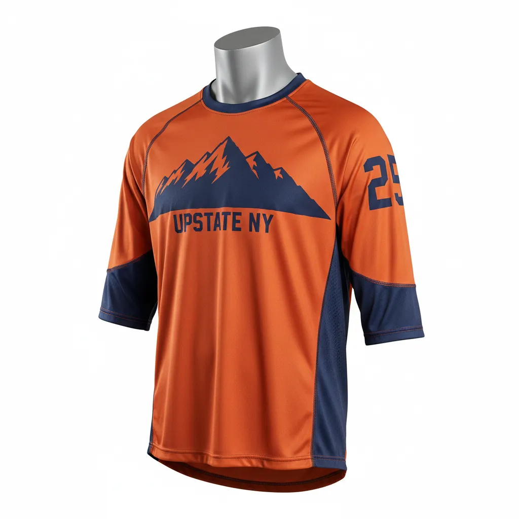 Custom Lacrosse Shooting Shirt - Burnt, Orange, Navy - Upstate Mountain - Front View - Kinexa Sportswear