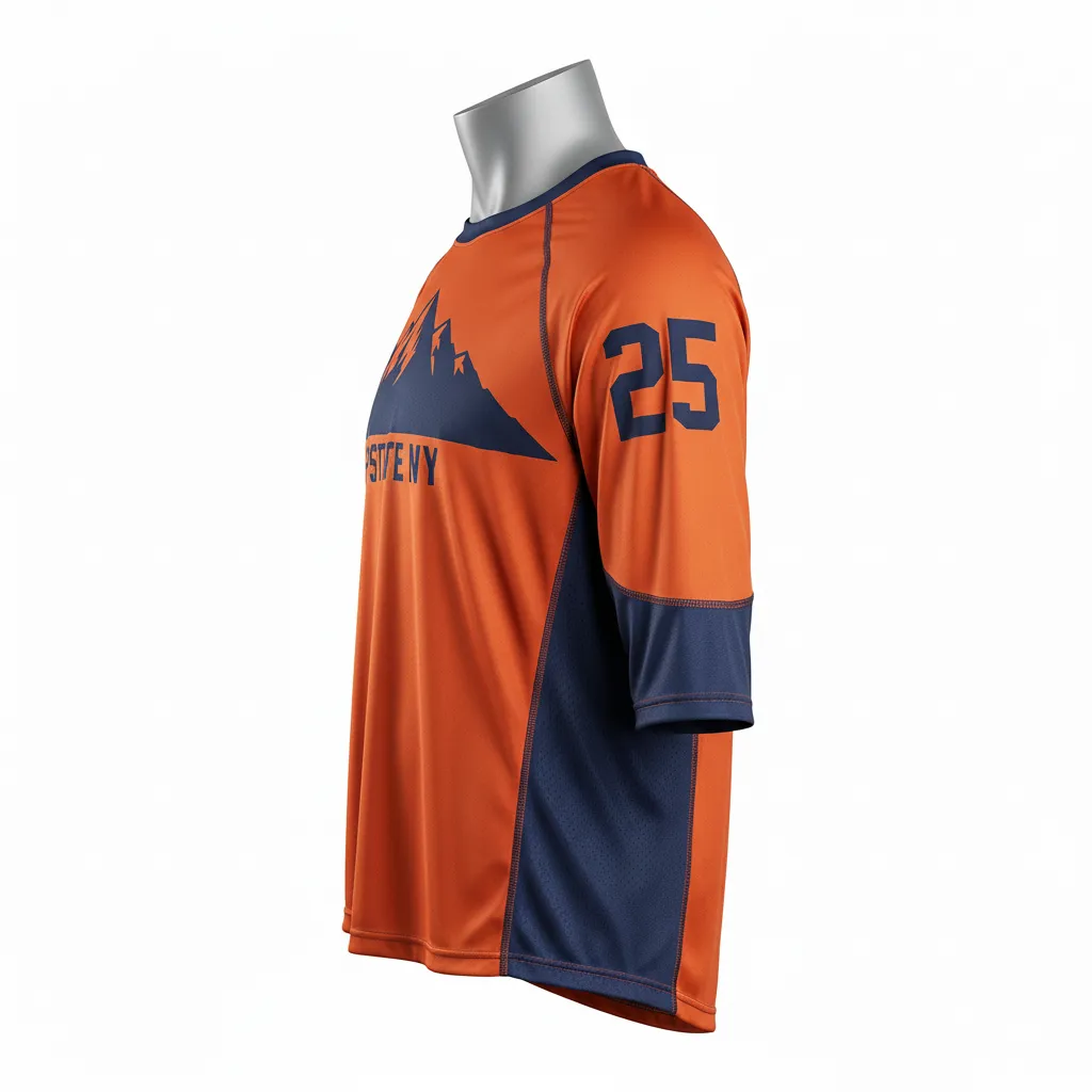 Custom Lacrosse Shooting Shirt - Burnt, Orange, Navy - Upstate Mountain - Side View - Kinexa Sportswear