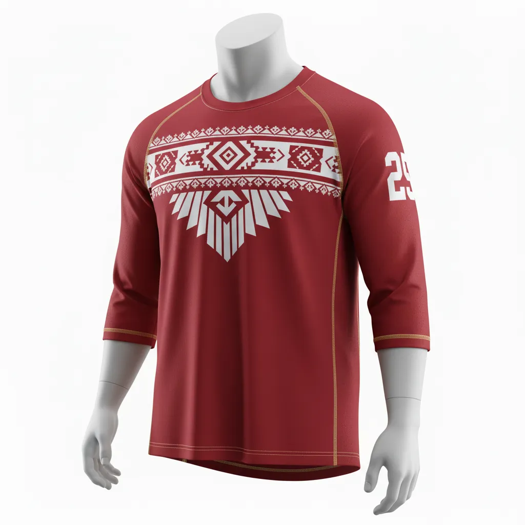 Custom Lacrosse Shooting Shirt - Red, White - Cardinal Thunderbird Spirit - Front View - Kinexa Sportswear