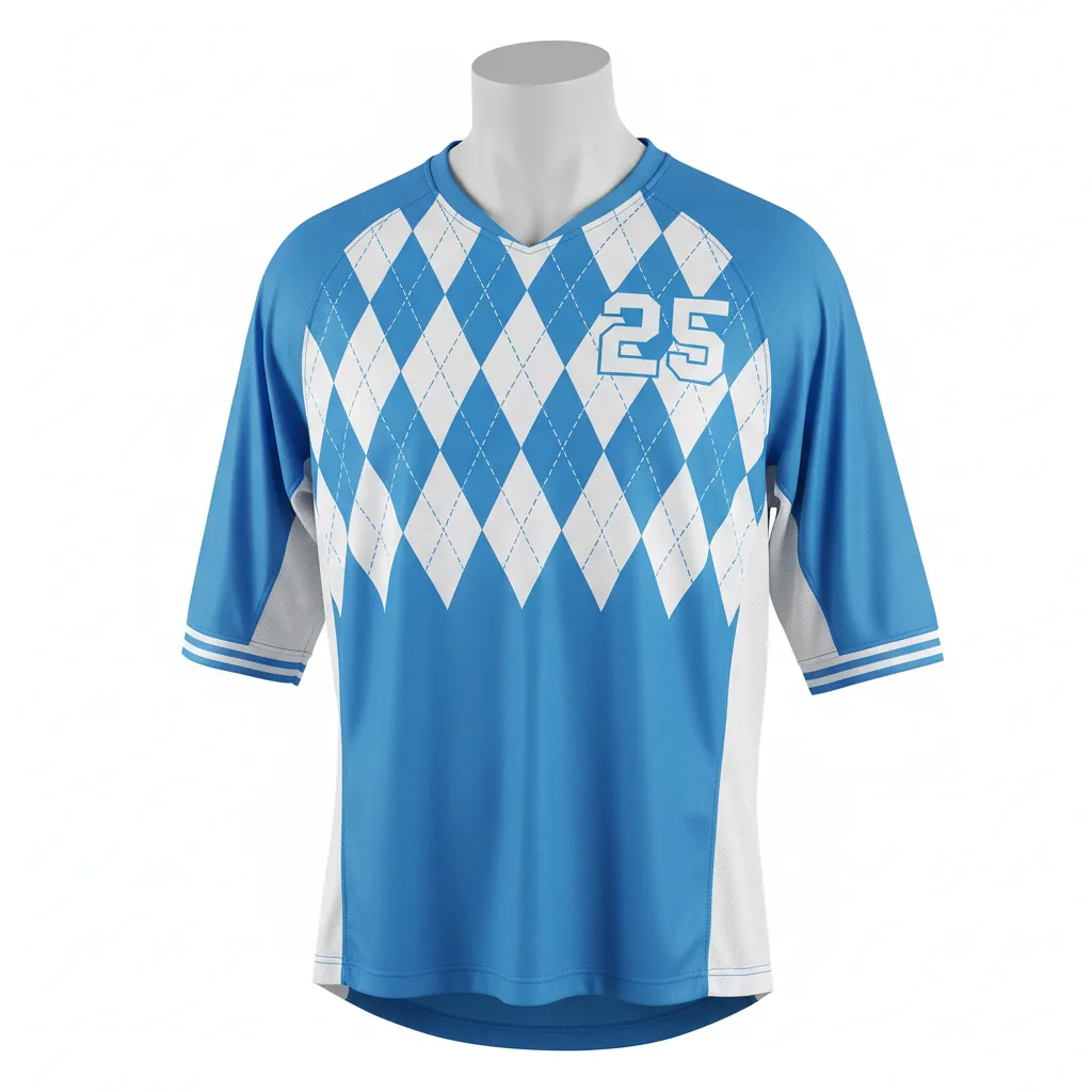 Custom Lacrosse Shooting Shirt - Blue, White, Blue - Carolina Tar Heel - Front View - Kinexa Sportswear