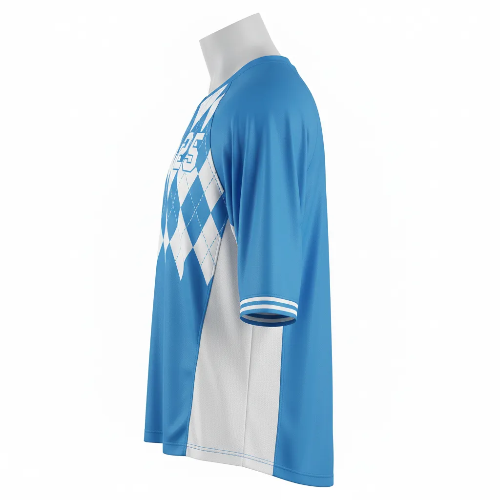 Custom Lacrosse Shooting Shirt - Blue, White, Blue - Carolina Tar Heel - Side View - Kinexa Sportswear