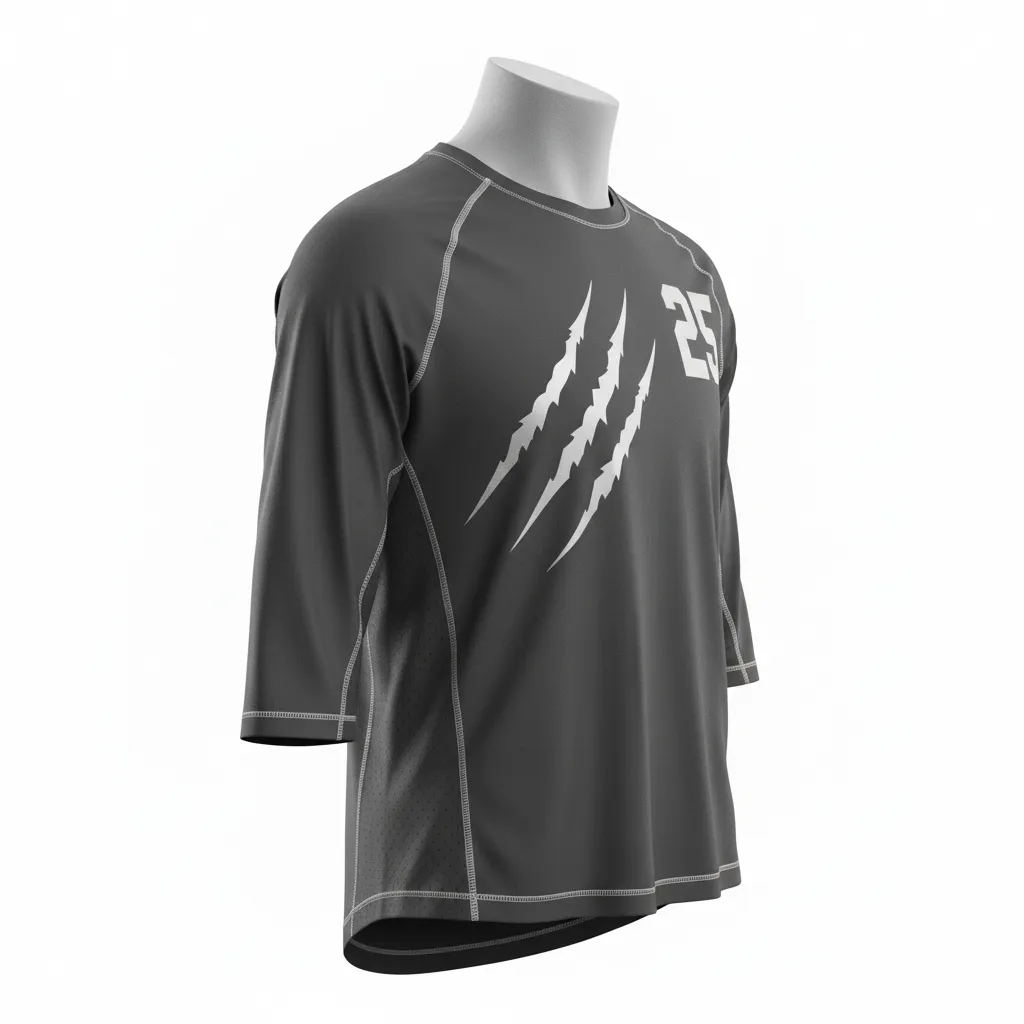 Custom Lacrosse Shooting Shirt - Grey, Silver - Charcoal Wolf Pack Hunt - Side View - Kinexa Sportswear