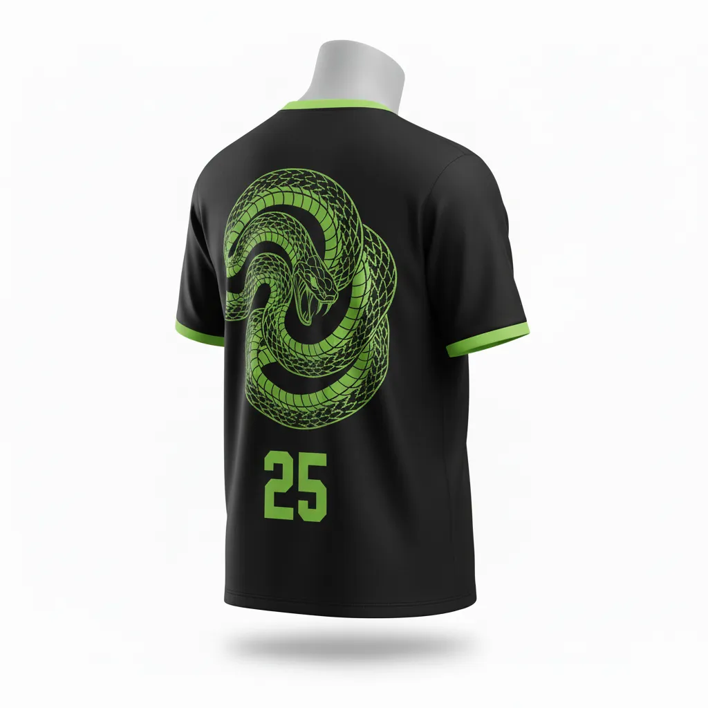 Custom Lacrosse Short Sleeve T Shirt - Black, Green - Neon Serpent Strike - Back View - Kinexa Sportswear
