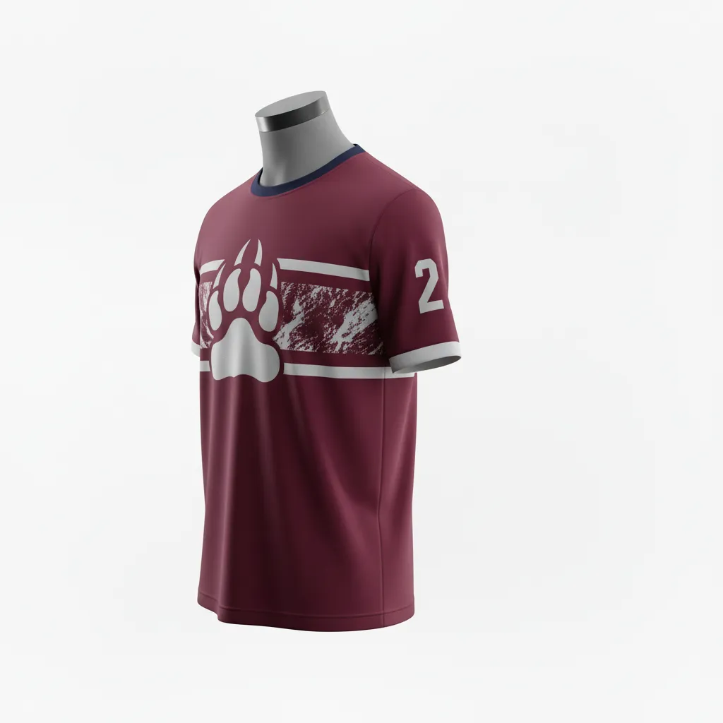 Custom Lacrosse Short Sleeve T Shirt - Burgundy, Silver - Bear Clan Strength - Side View - Kinexa Sportswear