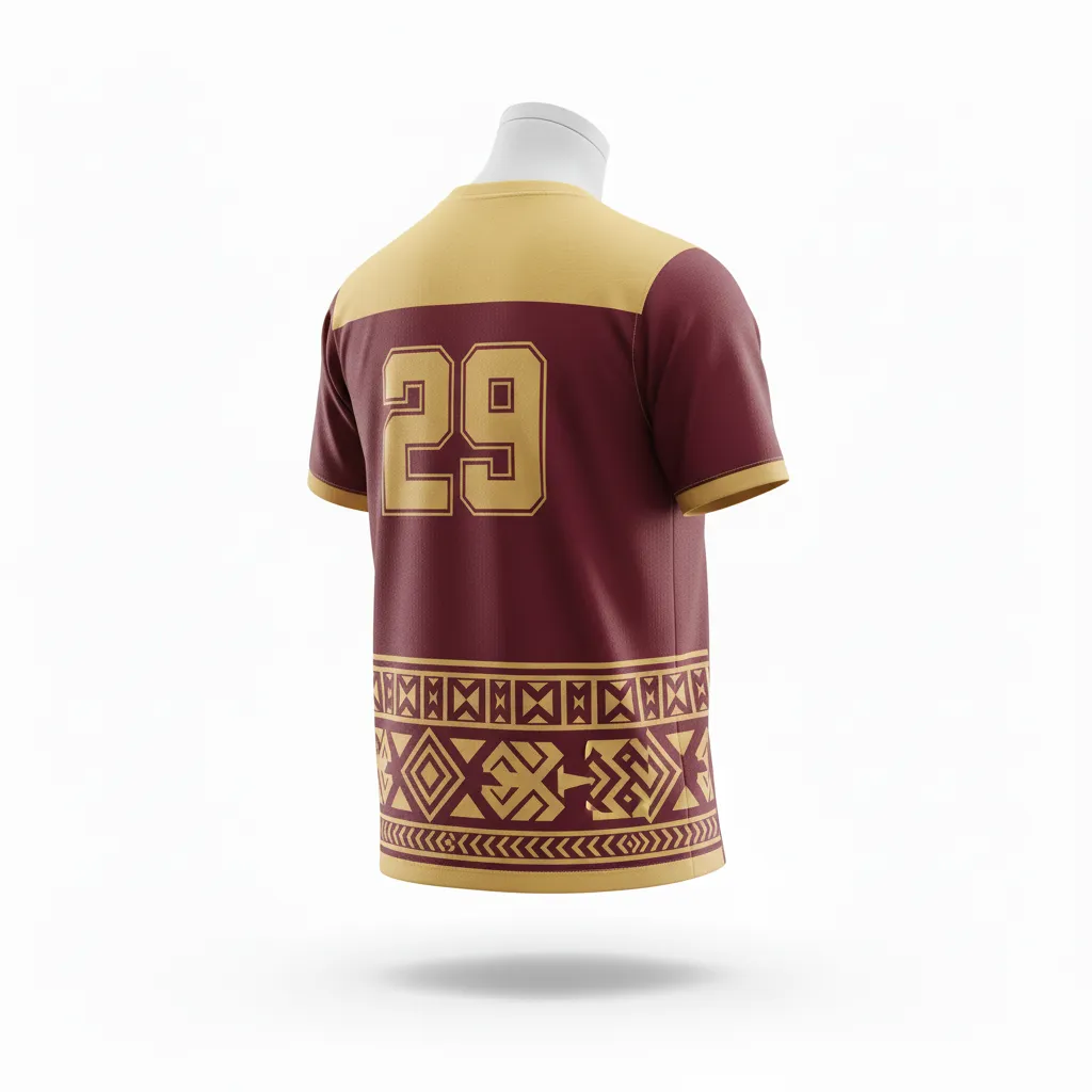 Custom Lacrosse Short Sleeve T Shirt - Burgundy, Gold - Vegas Tribal Clash - Back View - Kinexa Sportswear