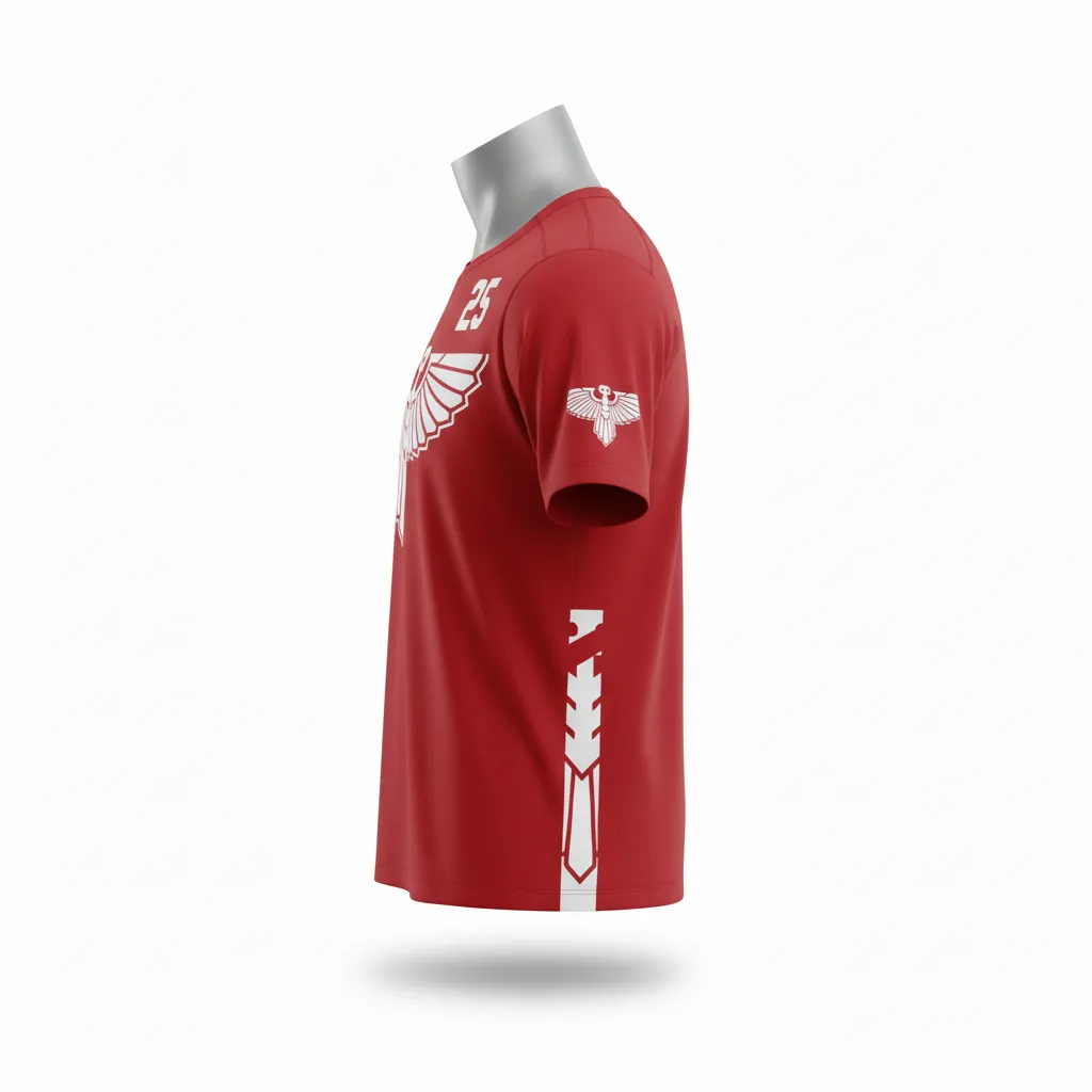Custom Lacrosse Short Sleeve T Shirt - Red, White - Cardinal Thunderbird Spirit - Side View - Kinexa Sportswear