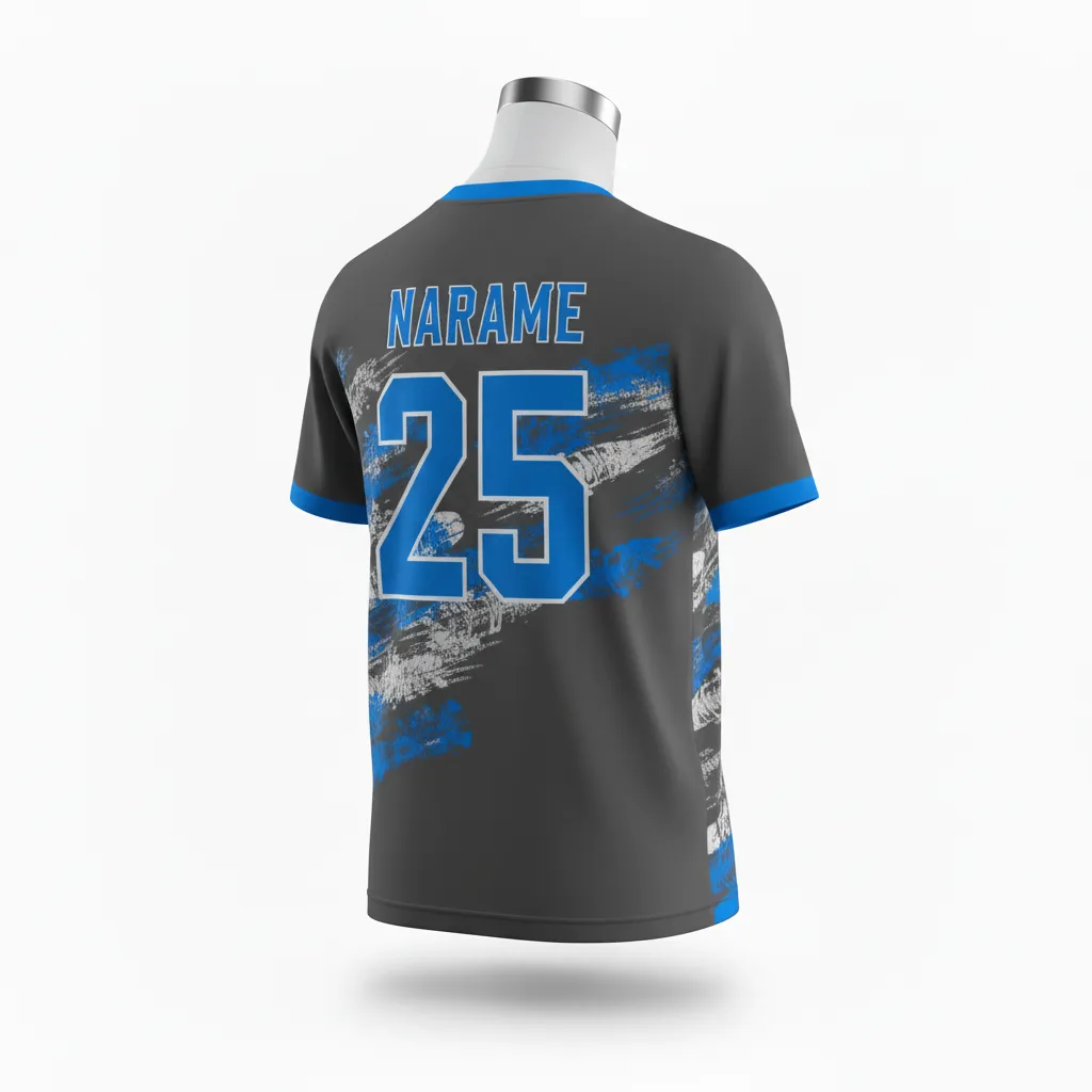 Custom Lacrosse Short Sleeve T Shirt - Blue - Charcoal Electric Cleat Marks Trail - Back View - Kinexa Sportswear