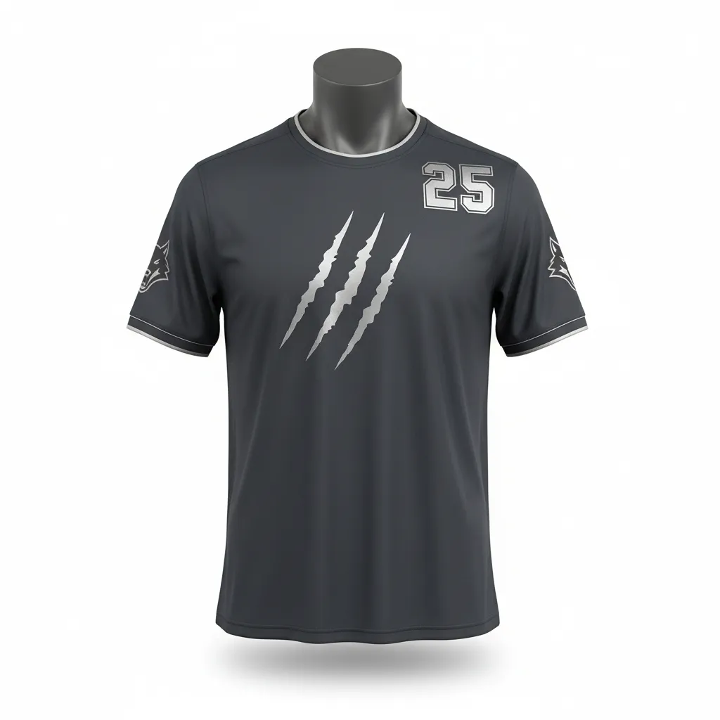 Custom Lacrosse Short Sleeve T Shirt - Grey, Silver - Charcoal Wolf Pack Hunt - Front View - Kinexa Sportswear
