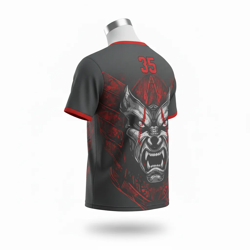 Custom Lacrosse Short Sleeve T Shirt - Red - Charcoal Warrior Spirit - Back View - Kinexa Sportswear