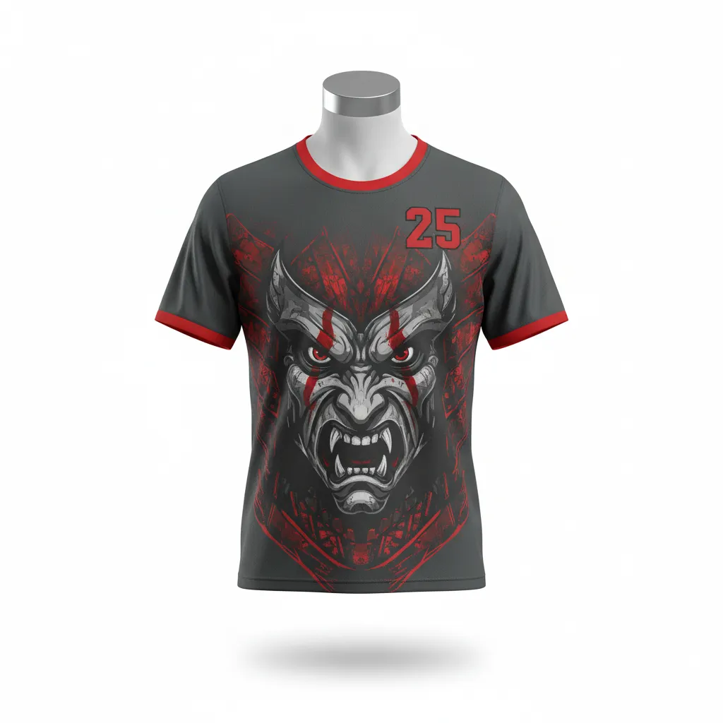 Custom Lacrosse Short Sleeve T Shirt - Red - Charcoal Warrior Spirit - Front View - Kinexa Sportswear