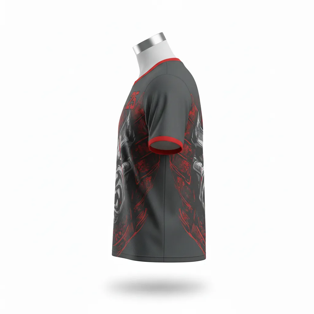 Custom Lacrosse Short Sleeve T Shirt - Red - Charcoal Warrior Spirit - Side View - Kinexa Sportswear