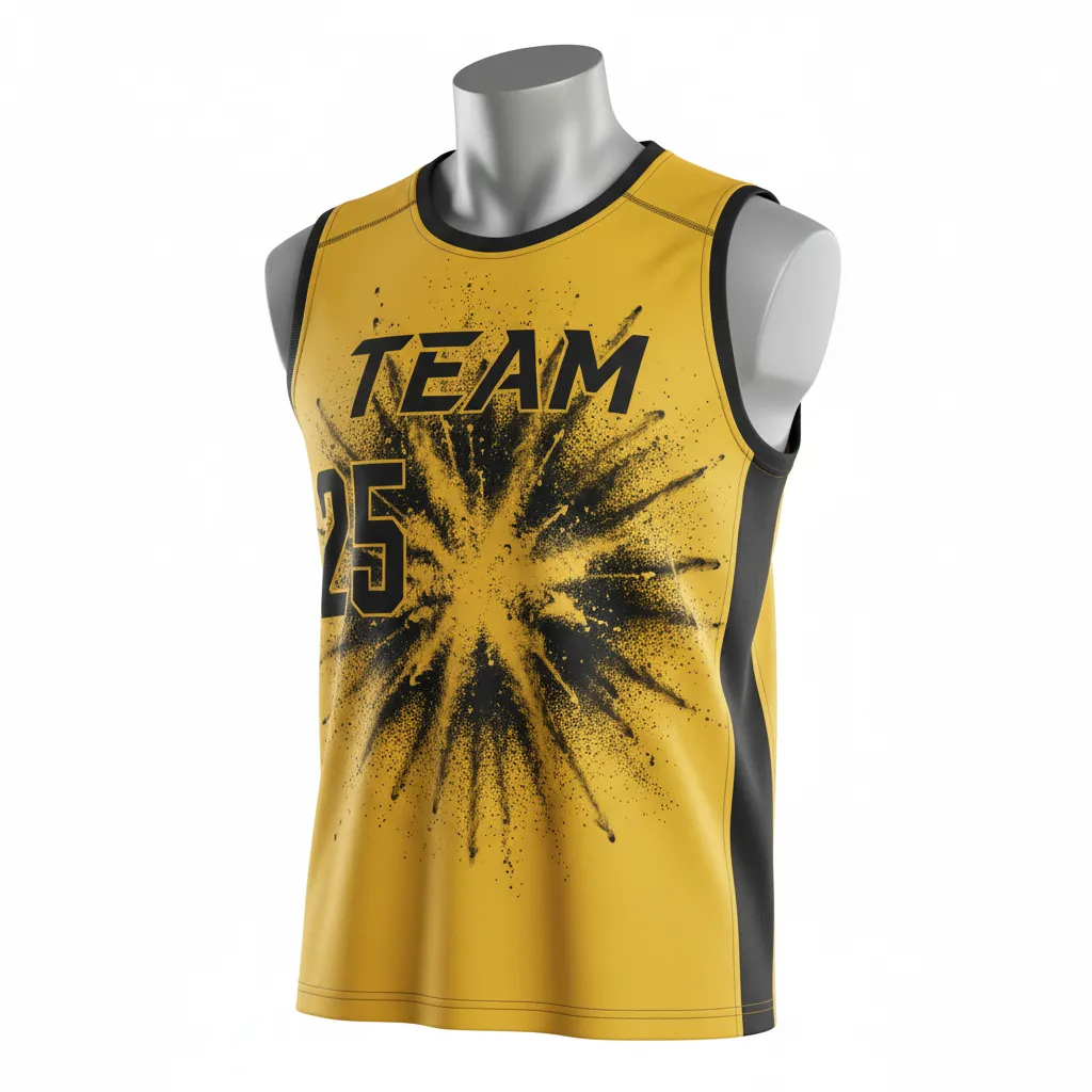 Custom Lacrosse Sleeveless Lacrosse Jersey - Gold, Black - Athletic Goal Dust Explosion - Front View - Kinexa Sportswear