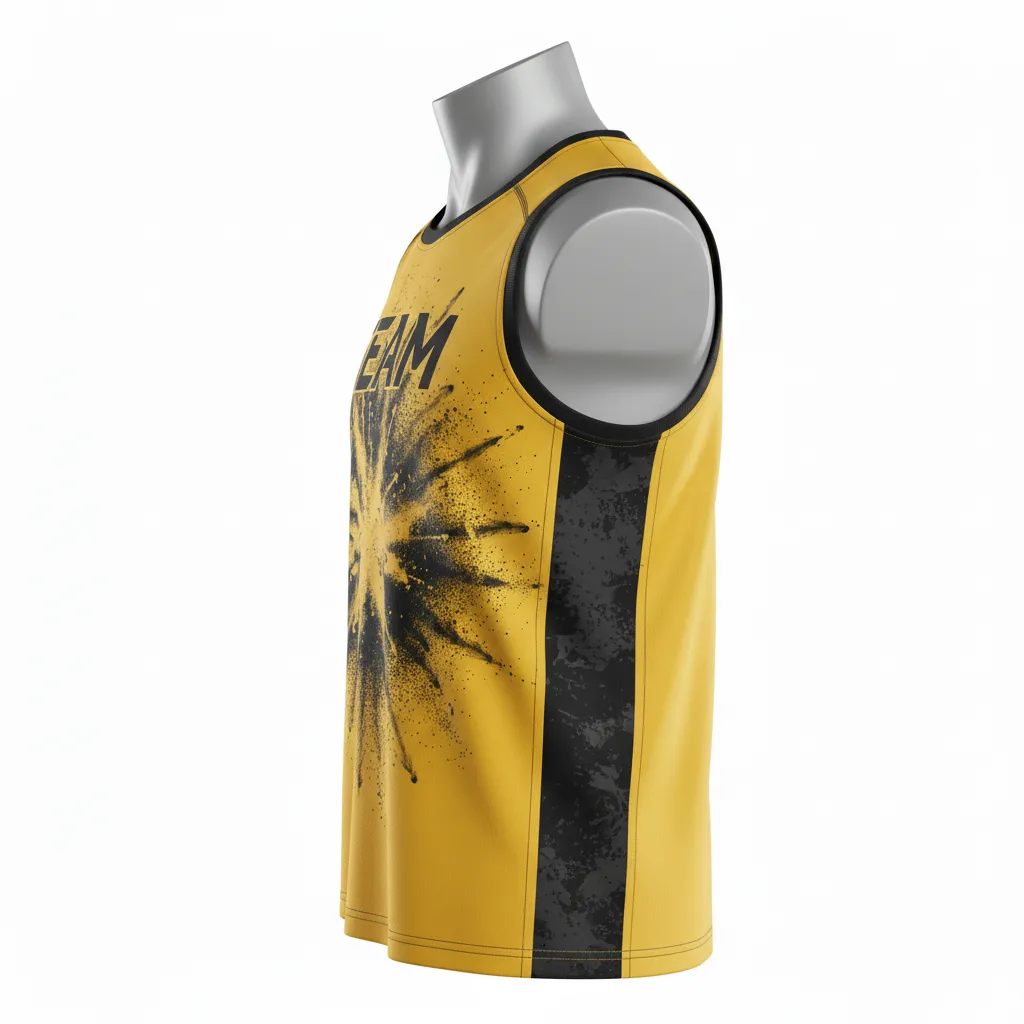 Custom Lacrosse Sleeveless Lacrosse Jersey - Gold, Black - Athletic Goal Dust Explosion - Side View - Kinexa Sportswear