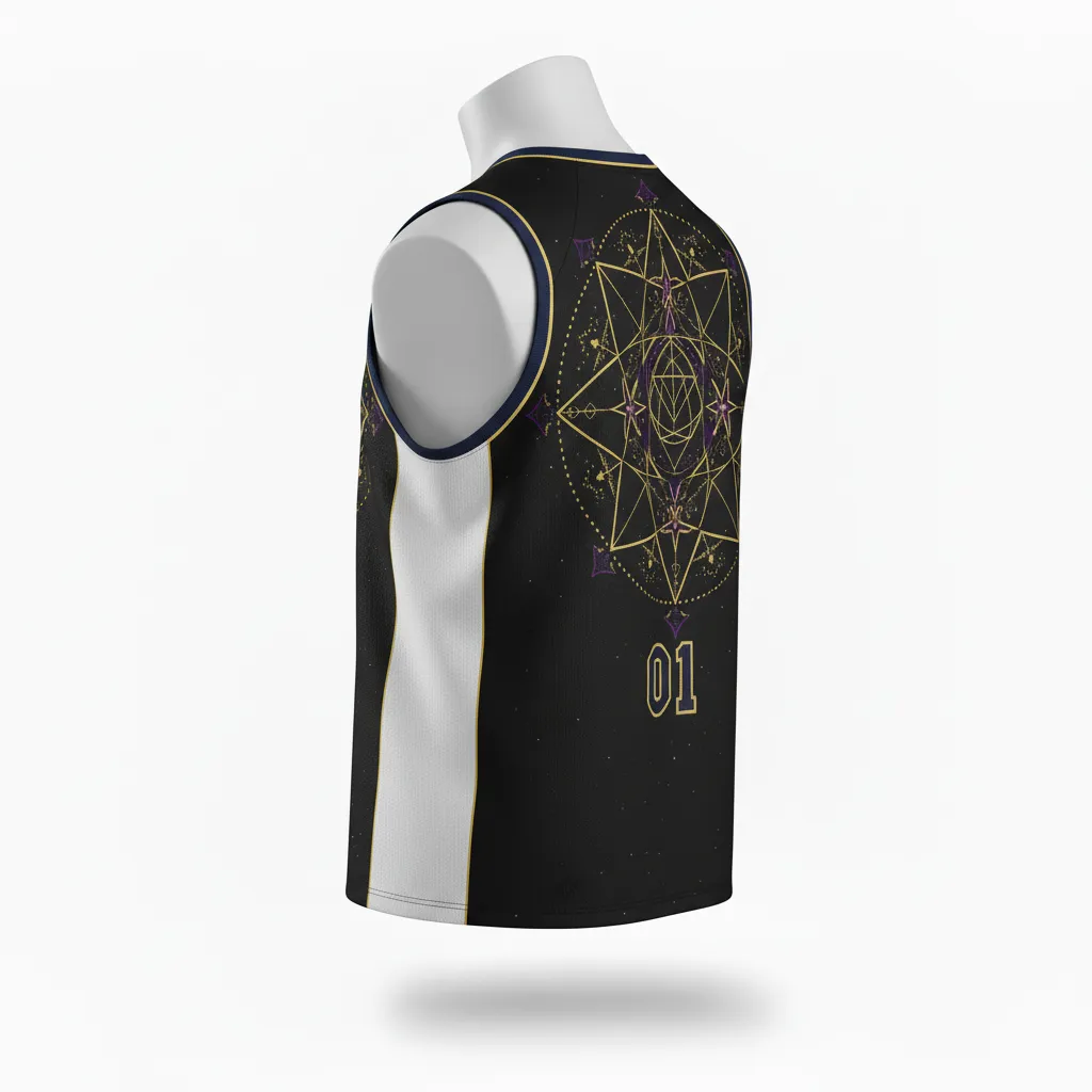 Custom Lacrosse Sleeveless Lacrosse Jersey - Black, Gold, Purple - Creator S Game Celestial - Back View - Kinexa Sportswear