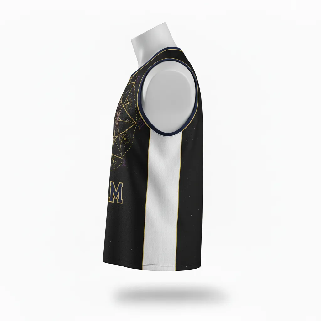 Custom Lacrosse Sleeveless Lacrosse Jersey - Black, Gold, Purple - Creator S Game Celestial - Side View - Kinexa Sportswear