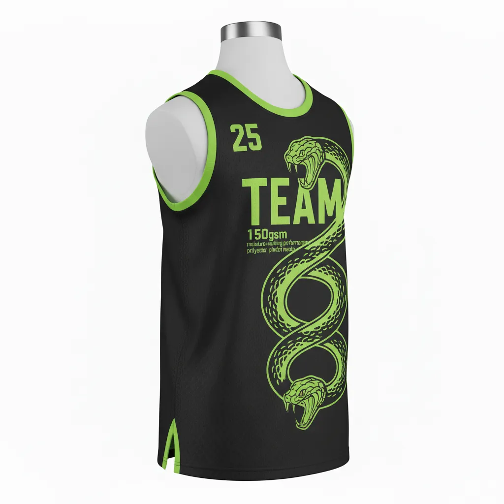 Custom Lacrosse Sleeveless Lacrosse Jersey - Black, Green - Neon Serpent Strike - Front View - Kinexa Sportswear