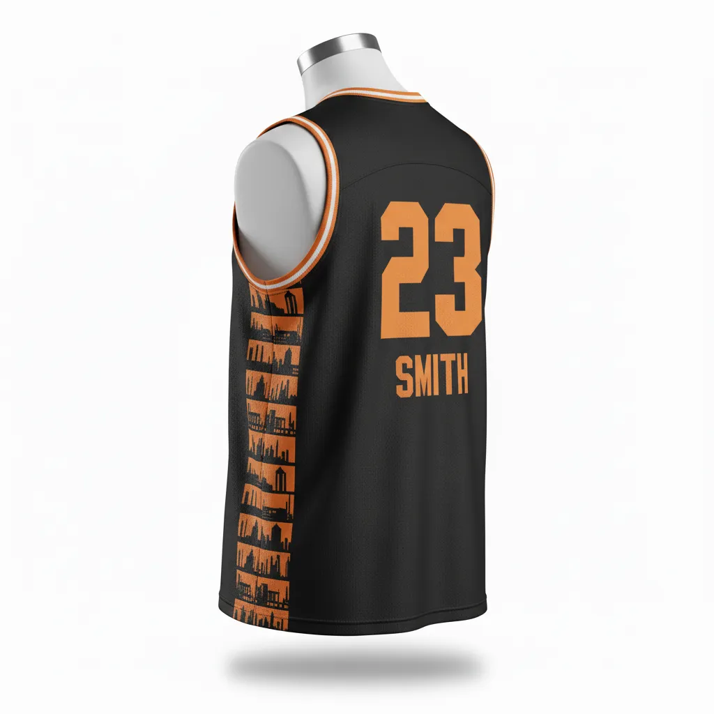Custom Lacrosse Sleeveless Lacrosse Jersey - Black, Orange, White - Long Island Strong - Back View - Kinexa Sportswear