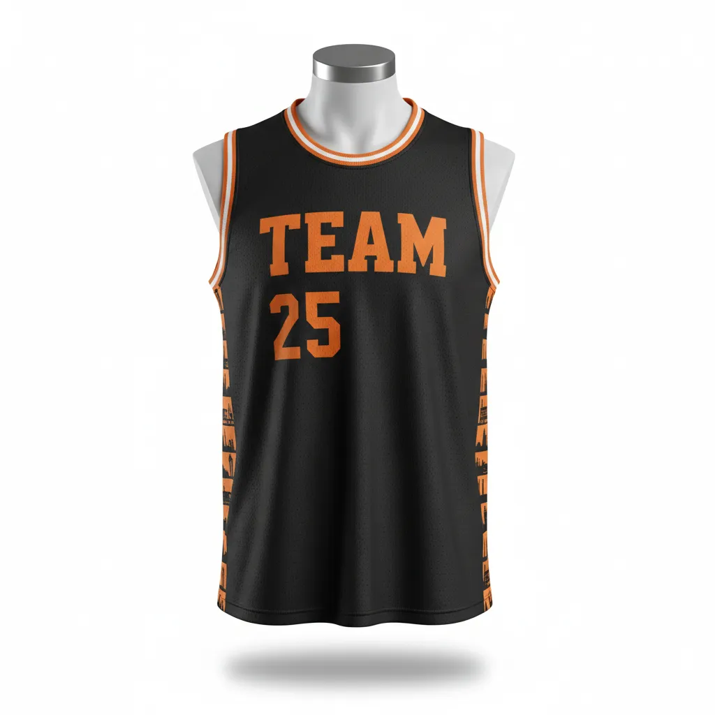 Custom Lacrosse Sleeveless Lacrosse Jersey - Black, Orange, White - Long Island Strong - Front View - Kinexa Sportswear