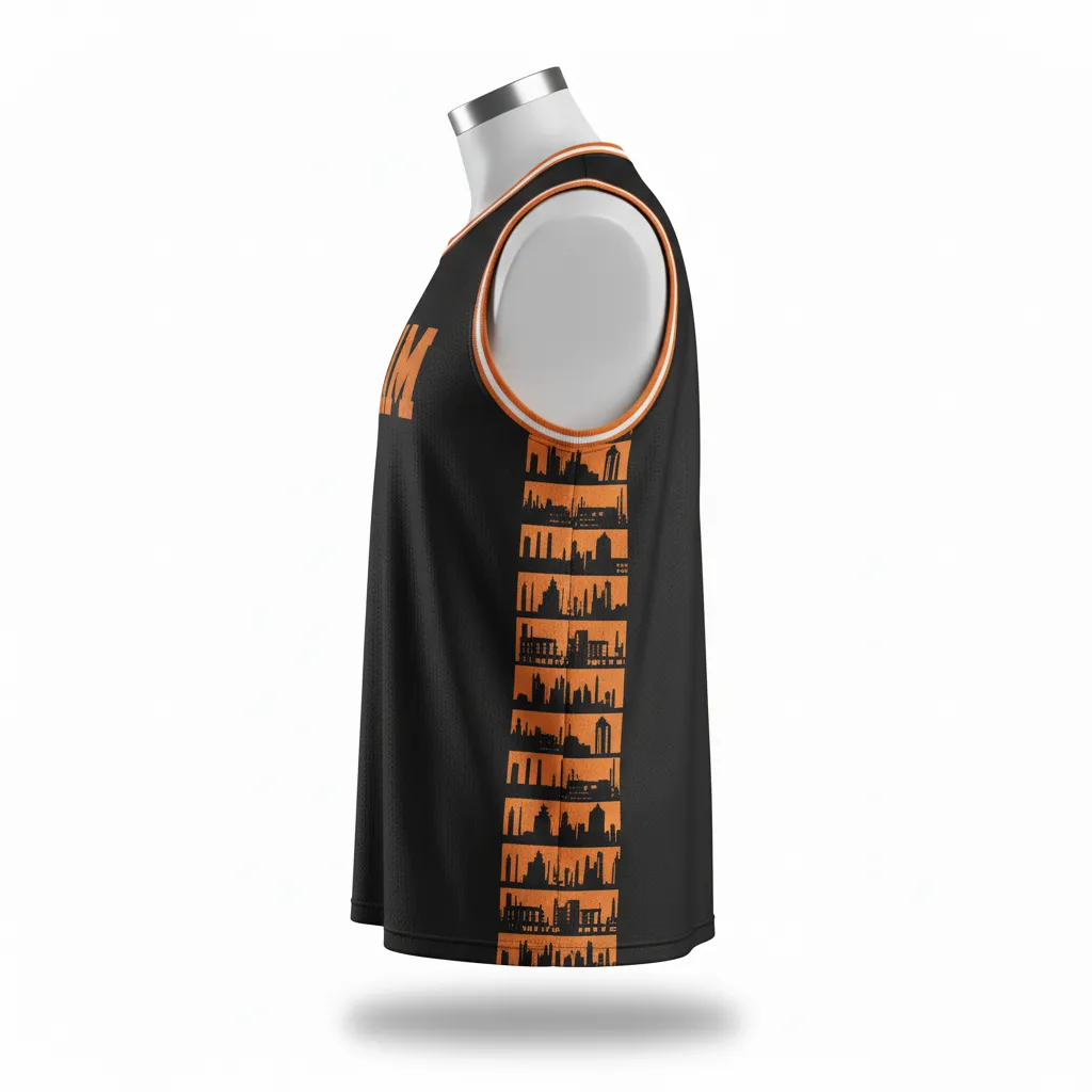 Custom Lacrosse Sleeveless Lacrosse Jersey - Black, Orange, White - Long Island Strong - Side View - Kinexa Sportswear