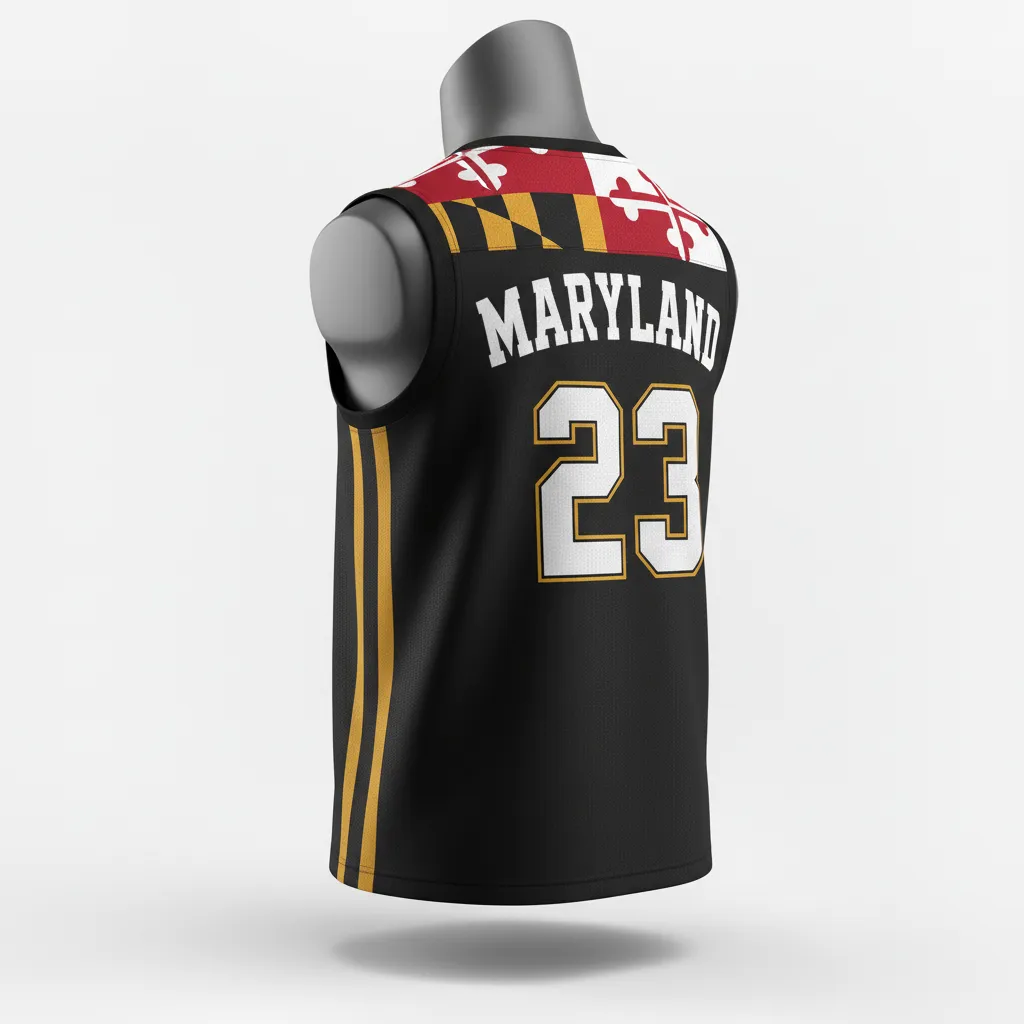 Custom Lacrosse Sleeveless Lacrosse Jersey - Black, Red, Gold - Maryland Pride - Back View - Kinexa Sportswear