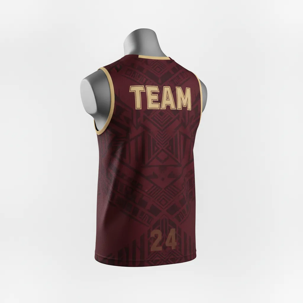 Custom Lacrosse Sleeveless Lacrosse Jersey - Burgundy, Gold - Vegas Tribal Clash - Back View - Kinexa Sportswear