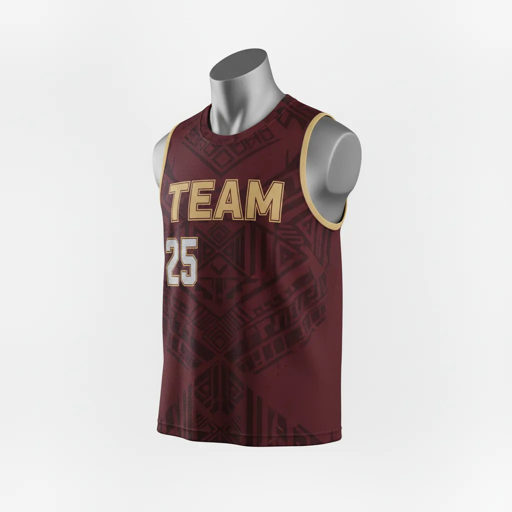 Custom Lacrosse Sleeveless Lacrosse Jersey - Burgundy, Gold - Vegas Tribal Clash - Front View - Kinexa Sportswear