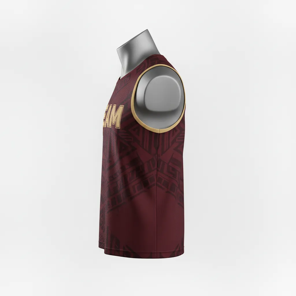 Custom Lacrosse Sleeveless Lacrosse Jersey - Burgundy, Gold - Vegas Tribal Clash - Side View - Kinexa Sportswear