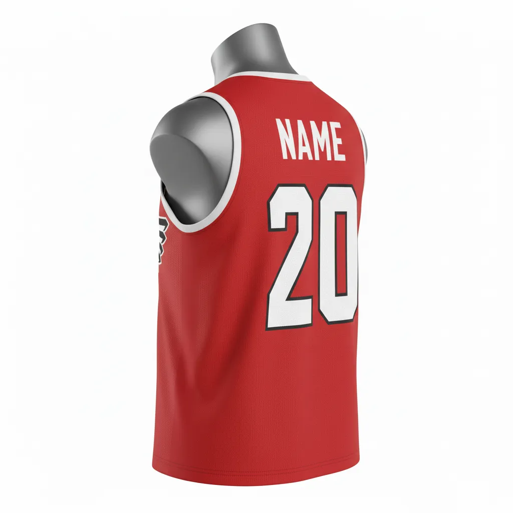 Custom Lacrosse Sleeveless Lacrosse Jersey - Red, White - Cardinal Thunderbird Spirit - Back View - Kinexa Sportswear
