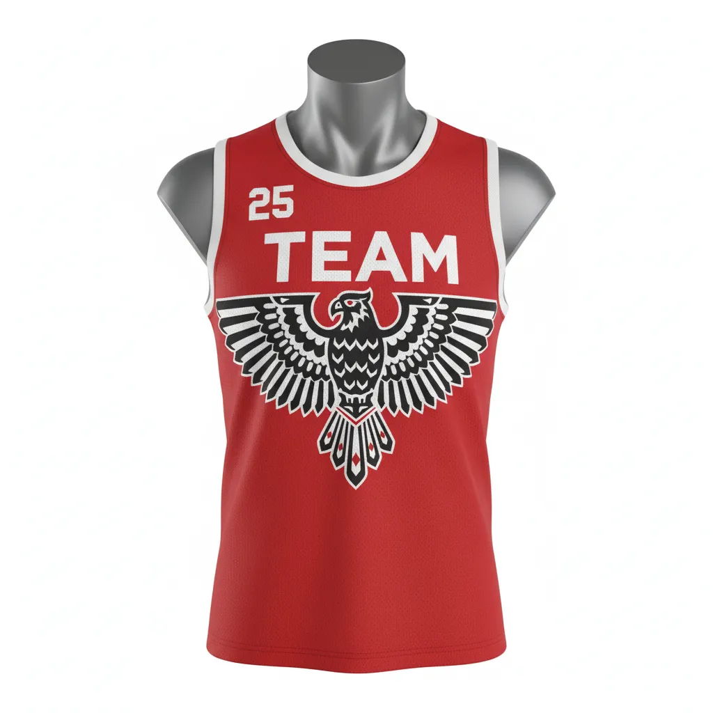 Custom Lacrosse Sleeveless Lacrosse Jersey - Red, White - Cardinal Thunderbird Spirit - Front View - Kinexa Sportswear